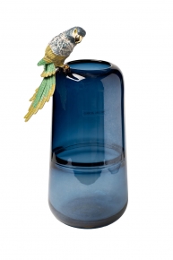 Ваза стеклянная голубая с попугаем 488666