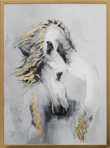 Холст "Белая лошадь" в золотом багете 810949