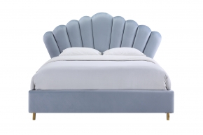 Кровать двуспальная велюровая серо-голубая 428275