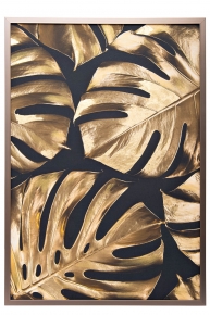 Холст "Золотые листья монстеры-2" в багете латунь 321070
