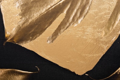 Холст "Золотые листья монстеры-2" в багете латунь 321070