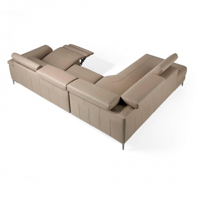 Угловой диван с реклайнером 5320-L /6042 кожаный бежевый 591175