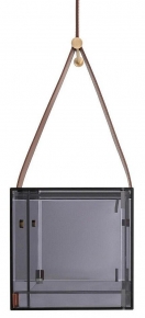 Полка подвесная, 35*35*h35/100, satin gold metal, cognac leather, transparent fume glass 984738
