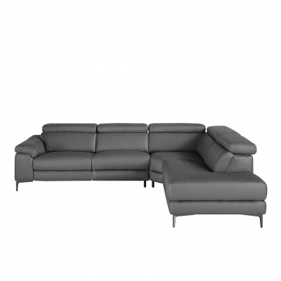 Угловой диван с реклайнером 5320-R-M9019 /6111 серый кожаный 205259