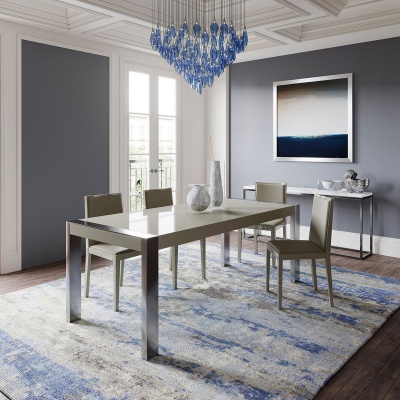 Обеденный стол, отделка глянцевый серо-бежевый лак, полированная сталь 937931