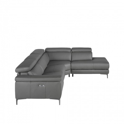 Угловой диван с реклайнером 5320-R-M9019 /6111 серый кожаный 205259