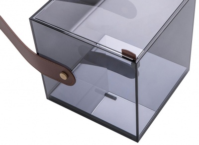 Полка подвесная, 35*35*h35/100, satin gold metal, cognac leather, transparent fume glass 984738