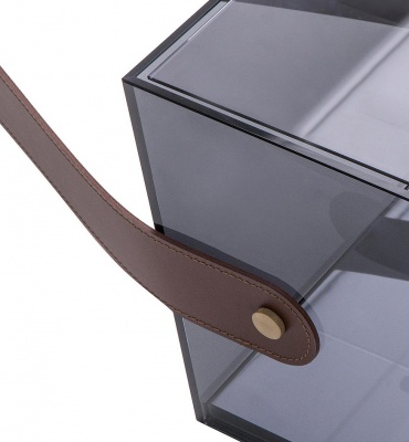 Полка подвесная, 35*35*h70/135, satin gold metal, cognac leather, transparent fume glass 887737
