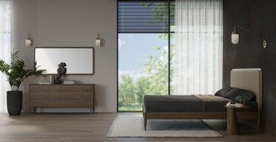 Кровать, отделка шпон дуба W, кожа LE06 381479