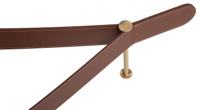 Полка подвесная, 35*35*h35/100, satin gold metal, cognac leather, transparent fume glass 984738