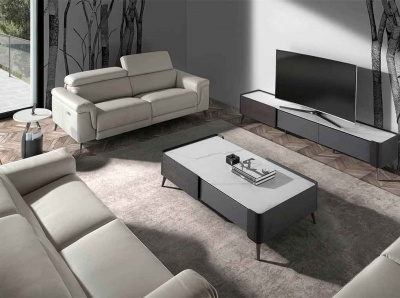 Диван 2-х местный с реклайнером 5319-2P-M5653 /6107 серый кожаный 890826