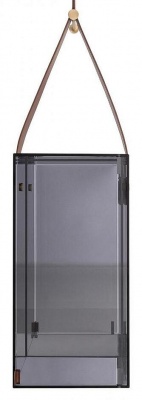 Полка подвесная, 35*35*h70/135, satin gold metal, cognac leather, transparent fume glass 887737
