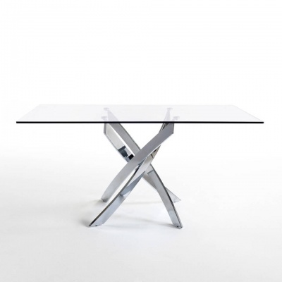 Стол обеденный прямоугольный F2133 /1061 стекло 140x95 с ножками из нержавеющей стали 329856